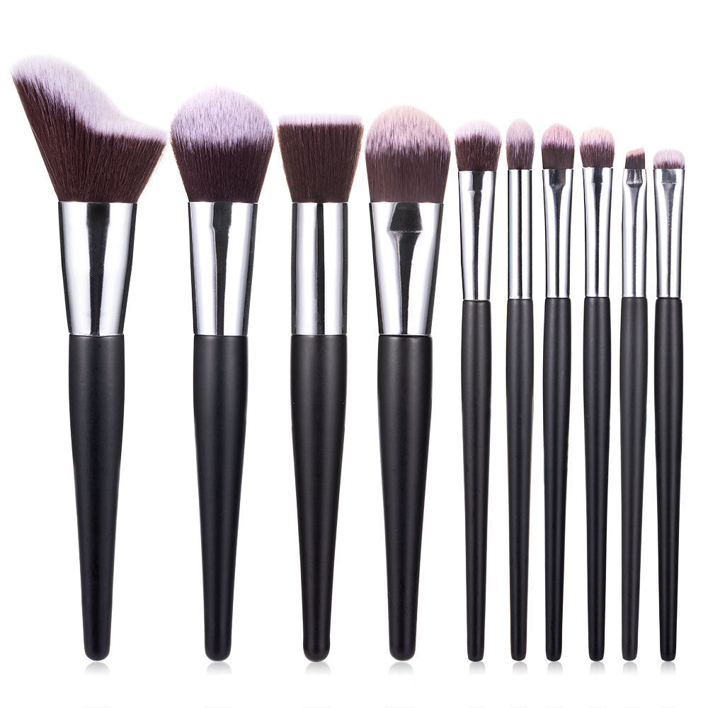 HKM-839635 10-Piece Wavy Makeup Brush Set for Loose Powder, Blush, and Eye Shadow in PU Case