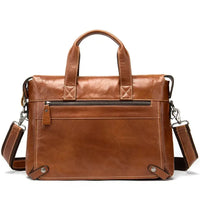 HKM-118931 Vintage Cowhide Leather Men's Shoulder Briefcase for Office Use