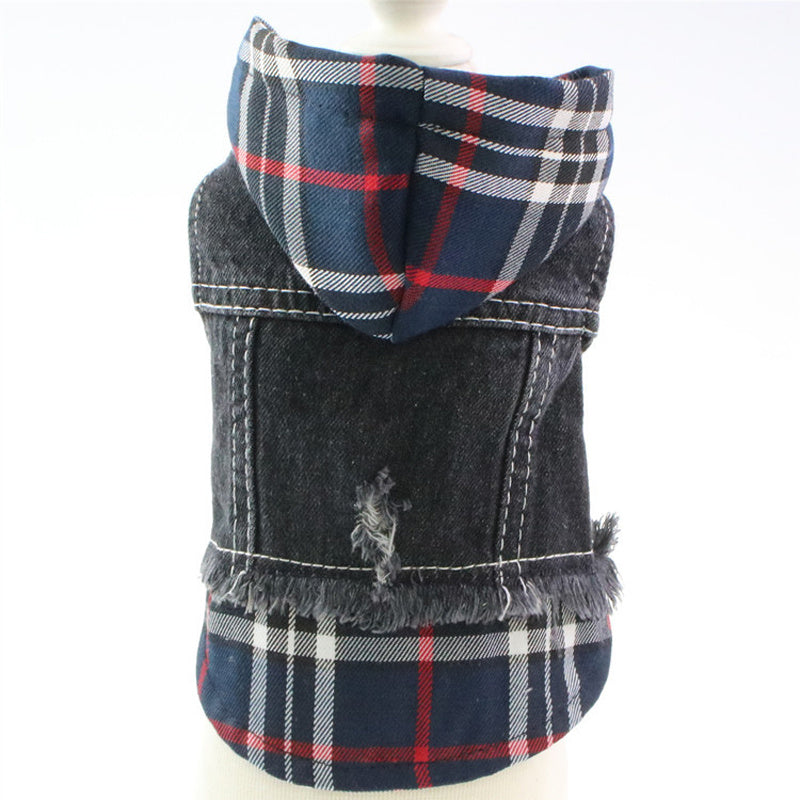 HKM-444115 Denim Vest Dress for Dogs - Casual Red and Blue Plaid Options in Various Sizes
