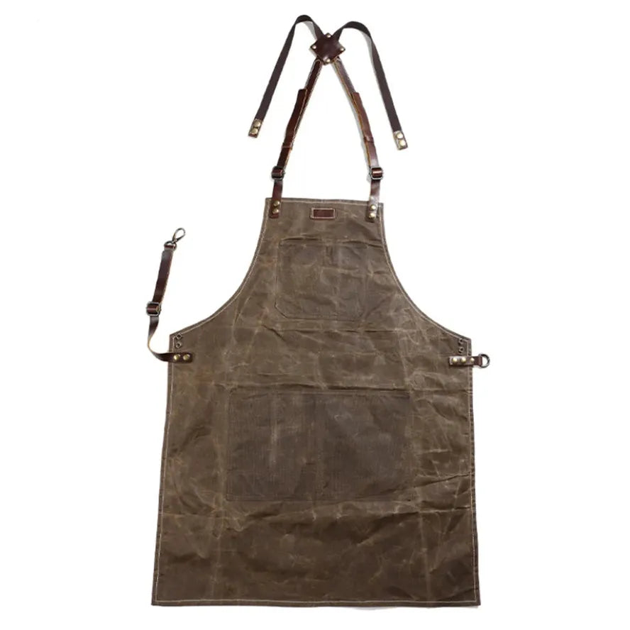 KTX-651731 Oil Wax Canvas and Leather Garden Apron for Outdoor Work and Barbecue