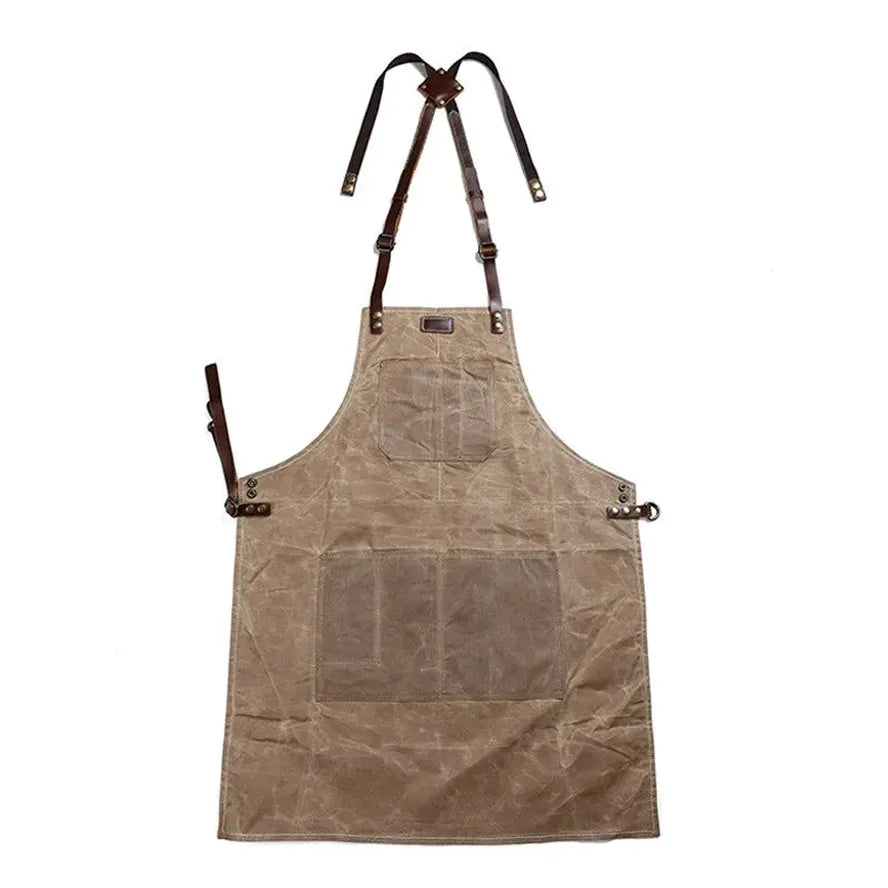 KTX-651731 Oil Wax Canvas and Leather Garden Apron for Outdoor Work and Barbecue
