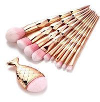 HKM-165011 Mermaid Fishtail Diamond Makeup Brush Set - 11 Piece Rainbow Cosmetic Brush Collection