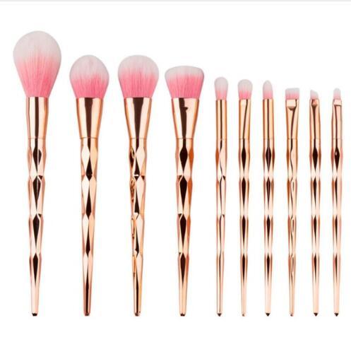HKM-165011 Mermaid Fishtail Diamond Makeup Brush Set - 11 Piece Rainbow Cosmetic Brush Collection