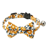 HKM-907795 Floral Cotton Cat Collar with Detachable Bow and Bell - Multiple Colors Available