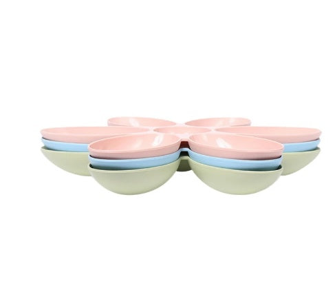 HKM-751315 Elegant Flower Pattern Shallow Rice Bowl for Adults - Multi-Meal Dining Use, 42cm x 4.5cm, Available in Blue, Green, and Pink