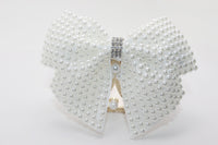 HKM-932691 Pearl Bow Hair Clip with White Crystal Accent for Women