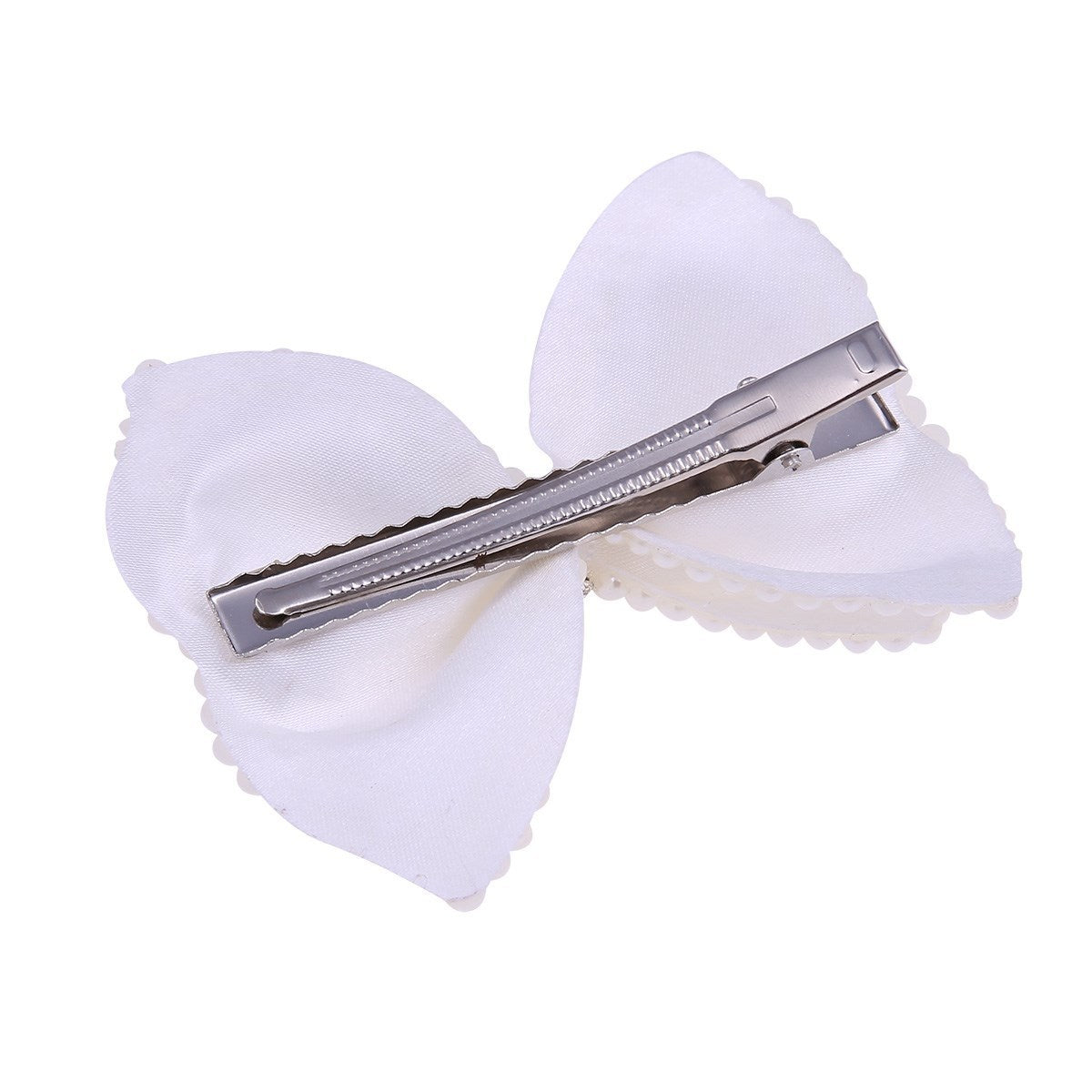HKM-932691 Pearl Bow Hair Clip with White Crystal Accent for Women