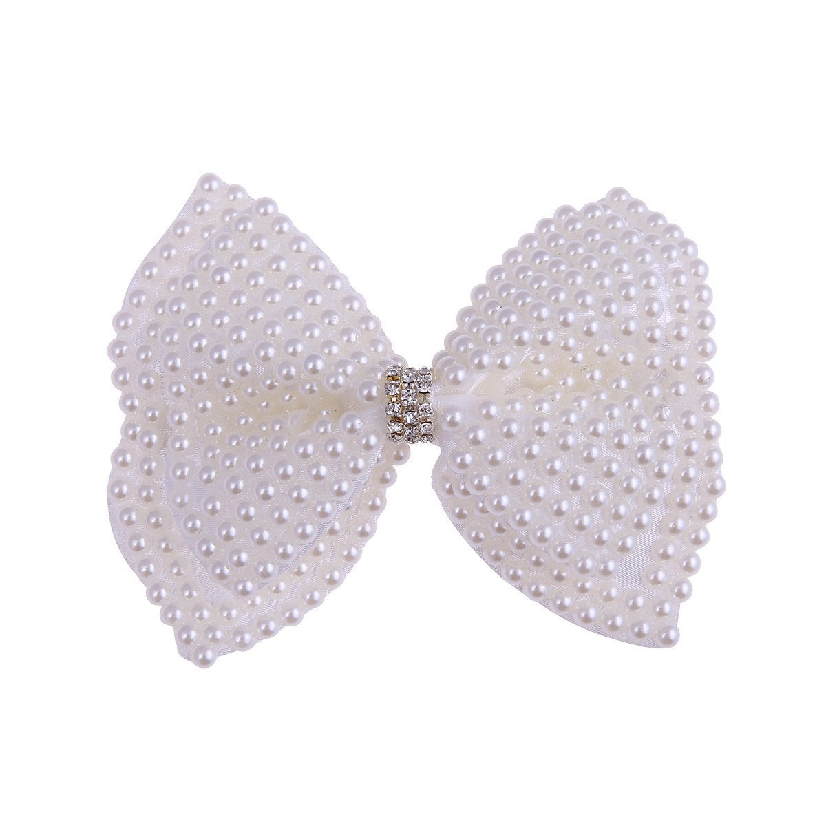HKM-932691 Pearl Bow Hair Clip with White Crystal Accent for Women