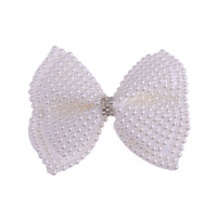 HKM-932691 Pearl Bow Hair Clip with White Crystal Accent for Women
