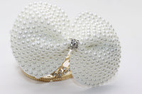 HKM-932691 Pearl Bow Hair Clip with White Crystal Accent for Women