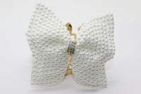 HKM-932691 Pearl Bow Hair Clip with White Crystal Accent for Women