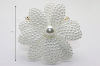 HKM-932691 Pearl Bow Hair Clip with White Crystal Accent for Women
