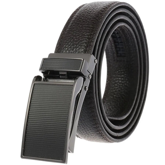 HKM-004115 Zinc Alloy Automatic Buckle Leather Belt - Stylish and Durable Design, Adjustable Fit