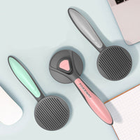 HKM-081043 Pet Floating Hair Combing Brush - Ergonomic Handle in Mint Green, Cherry Blossom Powder, and Gentleman Grey