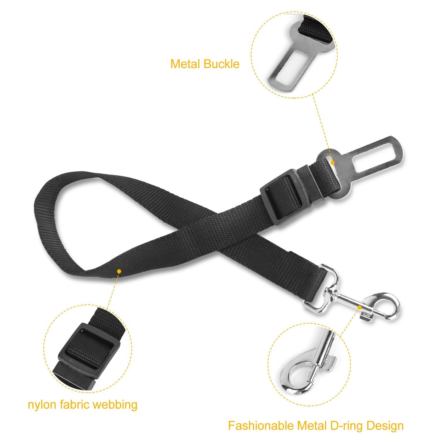 HKM-183763 Adjustable Pet Dog Safety Seat Belt Leash for Vehicles - Nylon Fabric Harness Restraint with Swivel Carabiner