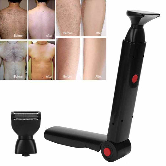 HKM-595283 Electric Back Hair Shaver with 180° Foldable Handle and Dual Blades for Safe, Smooth Hair Removal