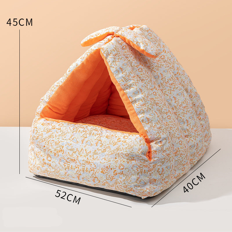 HKM-547795 Cozy Rabbit Triangle Nest for Cats and Dogs - Thickened, Semi-Enclosed, Double-Sided for All Seasons