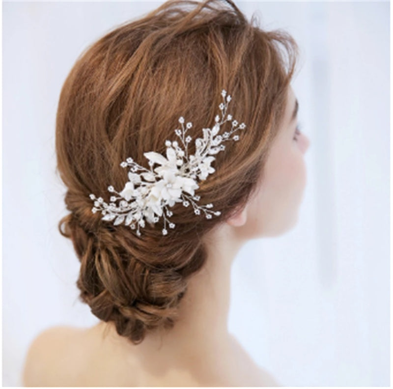 HKM-798163 Elegant Alloy Flower Hairpin with Milky White Crystals for Weddings