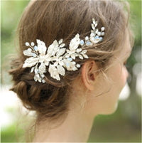 HKM-798163 Elegant Alloy Flower Hairpin with Milky White Crystals for Weddings