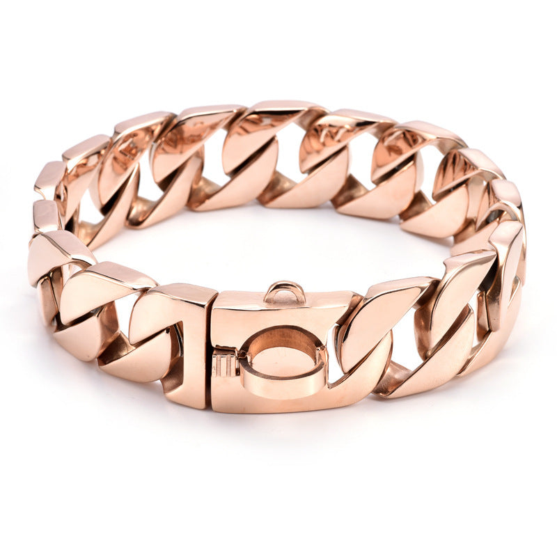 HKM-180307 Stainless Steel Rose Gold 32MM Wide Dog Leash for Medium and Large Dogs