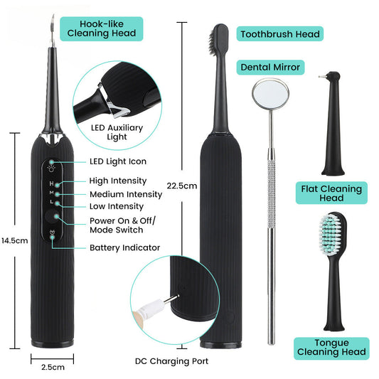HKM-020627 Portable 3-Gear Oral Cleaning Tool with Ultrasonic Vibration and Four Cleaning Heads