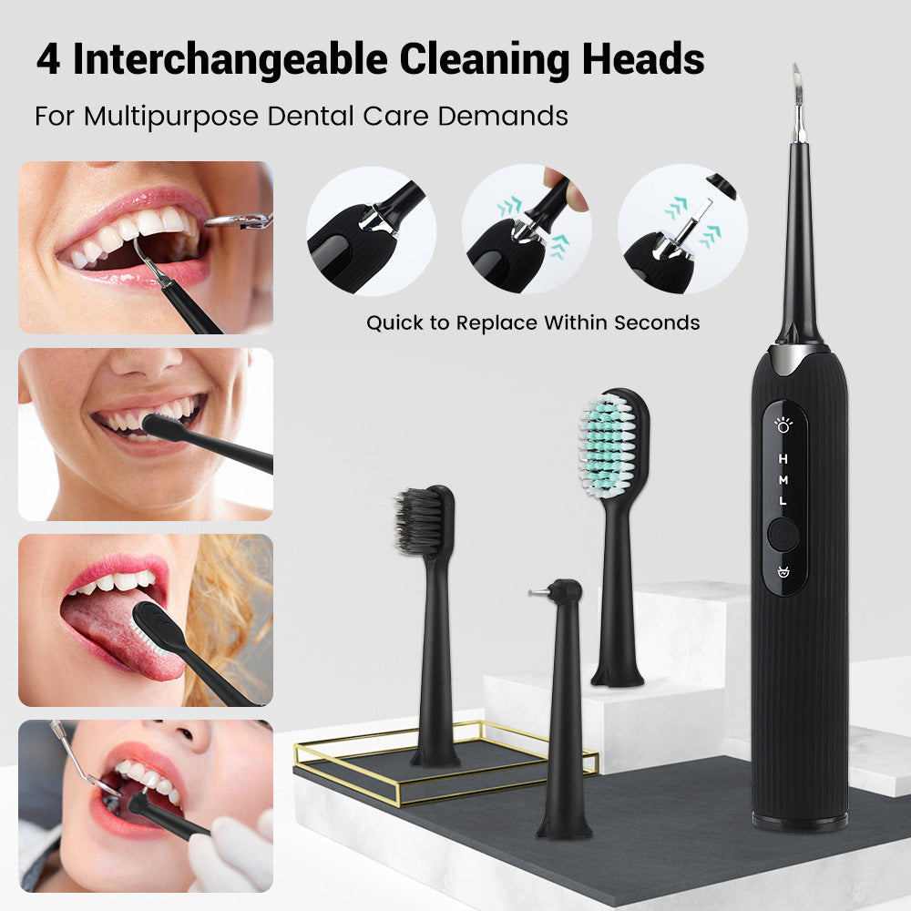 HKM-020627 Portable 3-Gear Oral Cleaning Tool with Ultrasonic Vibration and Four Cleaning Heads