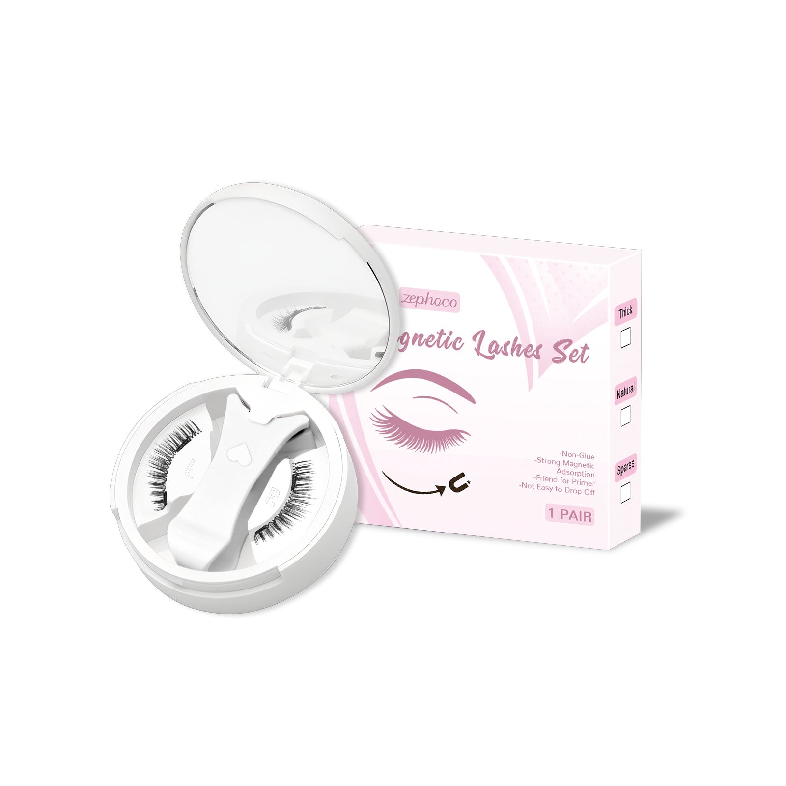 HKM-469139 Magnetic False Eyelashes Set - Includes 1/2/3 Pairs of Strips, Made with Chemical Fiber