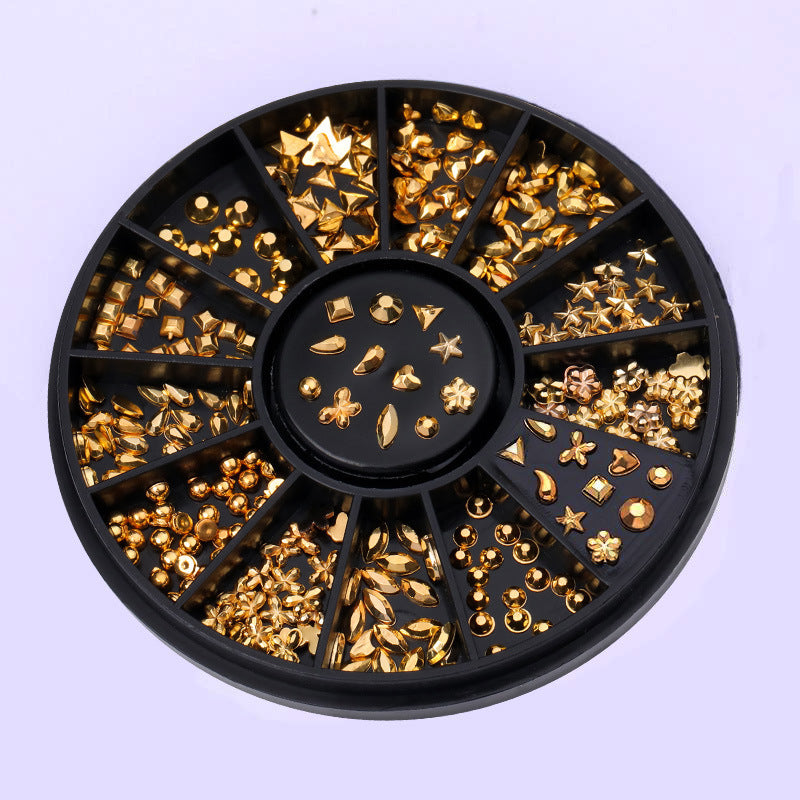 HKM-904275 Gold-Plated Fancy Shape Diamond Manicure Box - 12 Unique Designs in Alloy