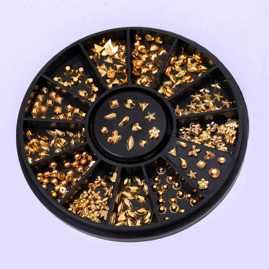 HKM-904275 Gold-Plated Fancy Shape Diamond Manicure Box - 12 Unique Designs in Alloy