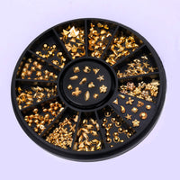 HKM-904275 Gold-Plated Fancy Shape Diamond Manicure Box - 12 Unique Designs in Alloy