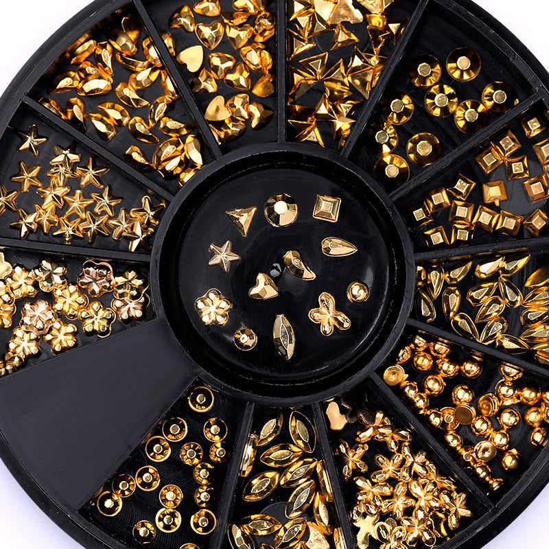 HKM-904275 Gold-Plated Fancy Shape Diamond Manicure Box - 12 Unique Designs in Alloy