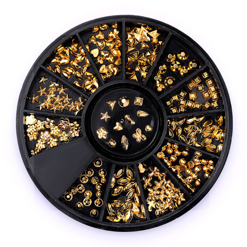 HKM-904275 Gold-Plated Fancy Shape Diamond Manicure Box - 12 Unique Designs in Alloy