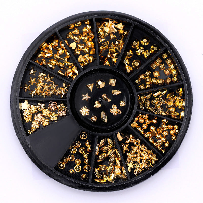 HKM-904275 Gold-Plated Fancy Shape Diamond Manicure Box - 12 Unique Designs in Alloy