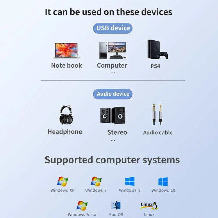 KTX-440339 USB to 3.5mm Aux Adapter with Microphone Support for PC, PS4, and PS5