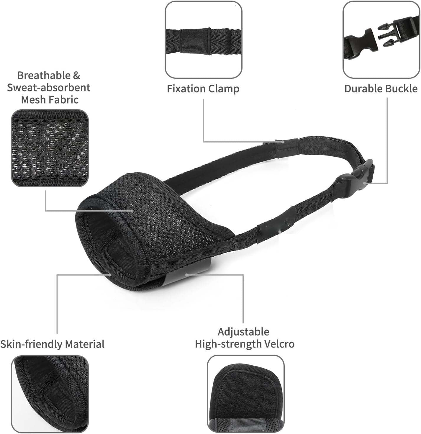HKM-832531 Adjustable Soft Mesh Dog Muzzle for Small, Medium, and Large Dogs ¨C Humane Design for Preventing Biting, Chewing, and Licking with Open Front for Comfortable Panting and Drinking