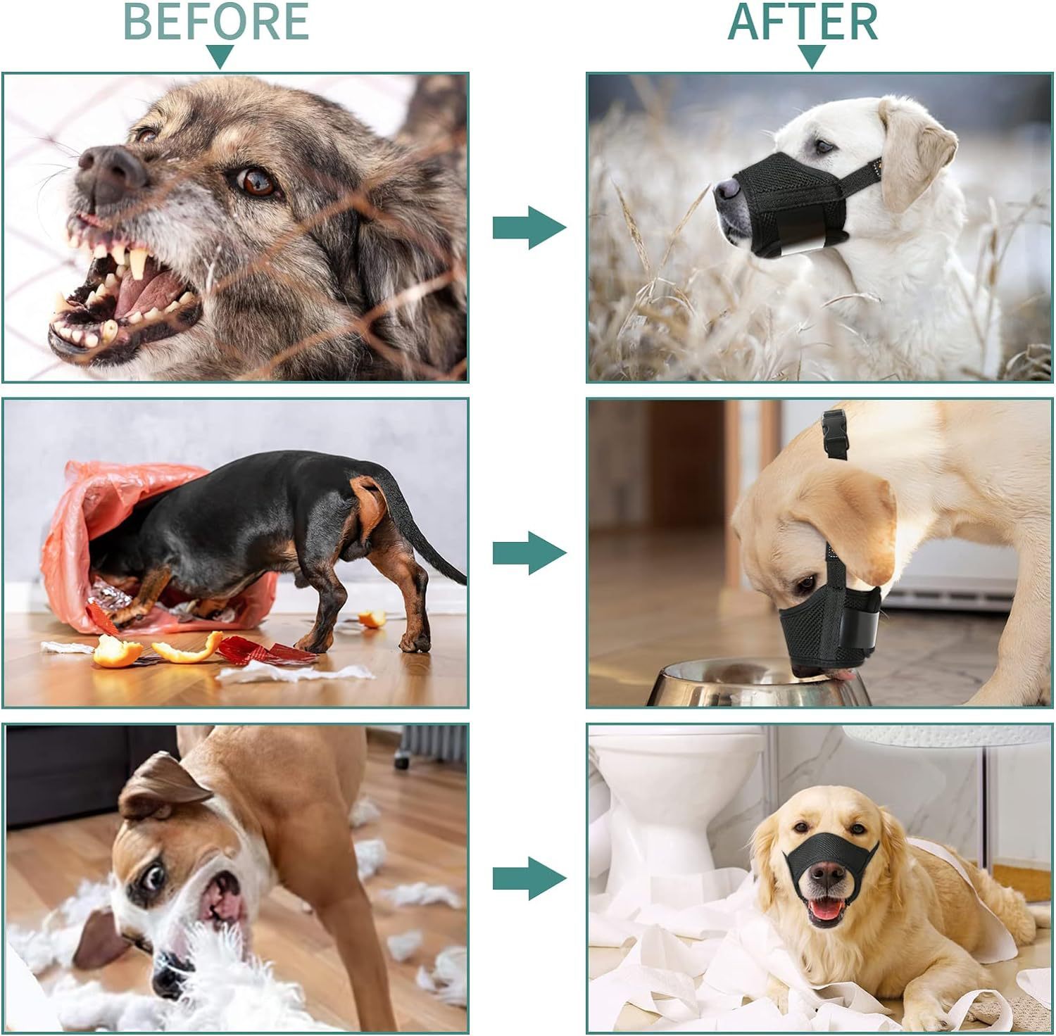 HKM-832531 Adjustable Soft Mesh Dog Muzzle for Small, Medium, and Large Dogs ¨C Humane Design for Preventing Biting, Chewing, and Licking with Open Front for Comfortable Panting and Drinking