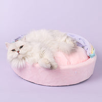 HKM-738643 Rainbow Dual-Purpose Pet Bed - Soft Plush and PP Cotton Sleeping Mat for Cats and Small Pets