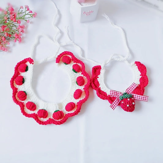 HKM-718099 Strawberry Wool Knitted Cat and Dog Collar - Multiple Sizes Available