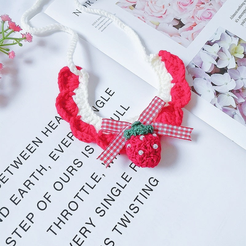HKM-718099 Strawberry Wool Knitted Cat and Dog Collar - Multiple Sizes Available