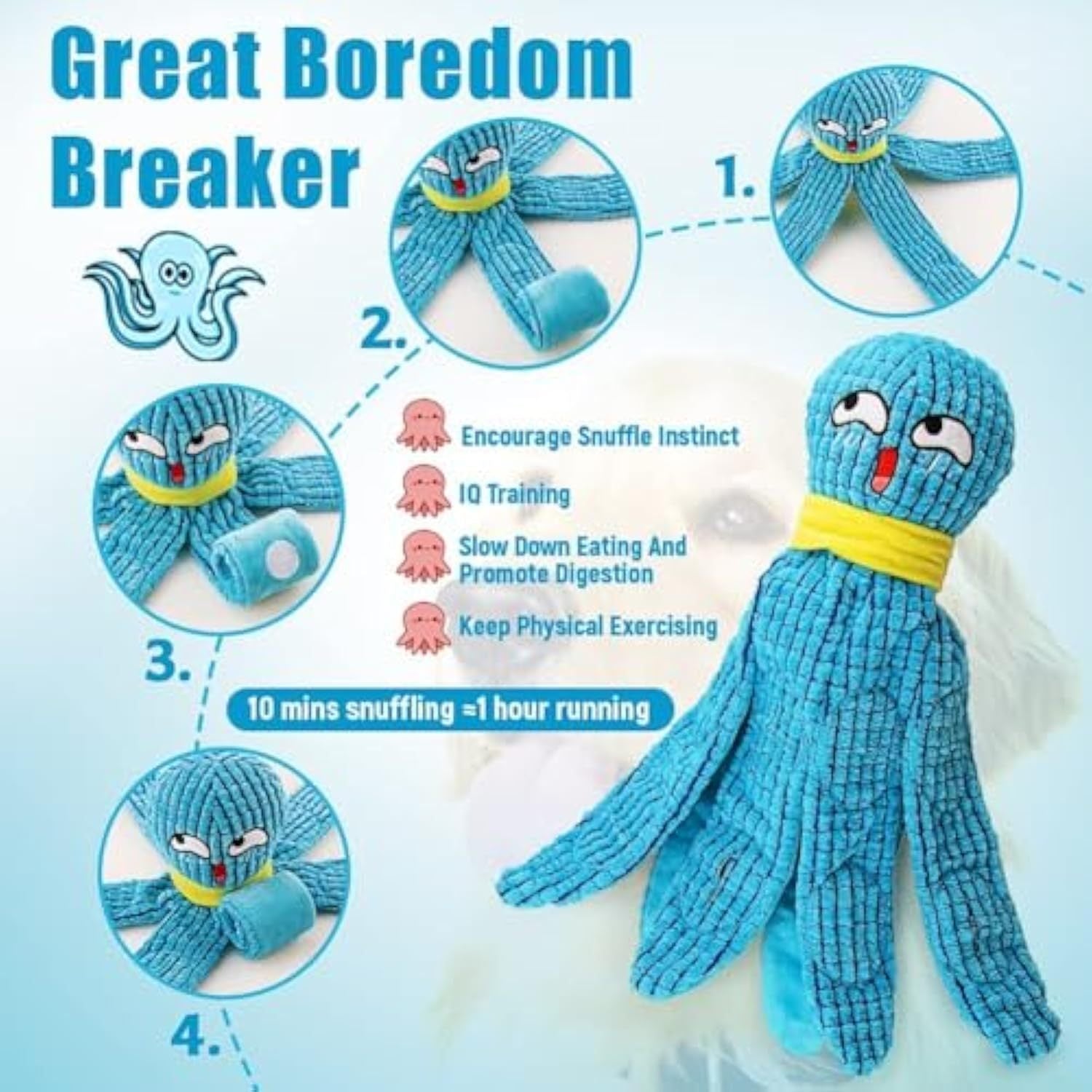 HKM-205971 Interactive Plush Octopus Dog Toy for Stress Relief and Natural Foraging, Ideal for Dogs of All Sizes