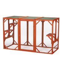 HKM-776339 Wooden Outdoor Cat House with Waterproof Asphalt Board and Spacious Cat Cage, Orange