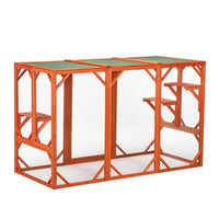 HKM-776339 Wooden Outdoor Cat House with Waterproof Asphalt Board and Spacious Cat Cage, Orange