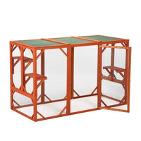 HKM-776339 Wooden Outdoor Cat House with Waterproof Asphalt Board and Spacious Cat Cage, Orange