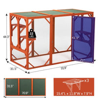 HKM-776339 Wooden Outdoor Cat House with Waterproof Asphalt Board and Spacious Cat Cage, Orange