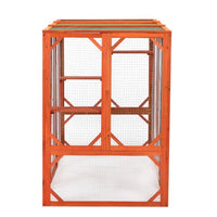 HKM-776339 Wooden Outdoor Cat House with Waterproof Asphalt Board and Spacious Cat Cage, Orange