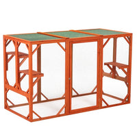 HKM-776339 Wooden Outdoor Cat House with Waterproof Asphalt Board and Spacious Cat Cage, Orange