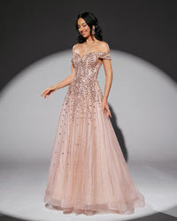 HKM-338387 Elegant Pink Evening Gown for Special Occasions