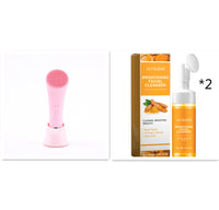 HKM-410387 Electric Pink Silicone Facial Cleansing Brush with Vibration and Heating Features