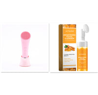 HKM-410387 Electric Pink Silicone Facial Cleansing Brush with Vibration and Heating Features