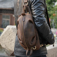 HKM-484435 Handmade Genuine Leather Men's Crossbody Chest Bag in Brown/Black/Coffee
